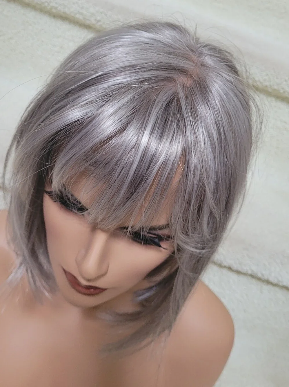 Silver Short Layered Wig with Bangs - Women Hair Smoke & Pet Free Home